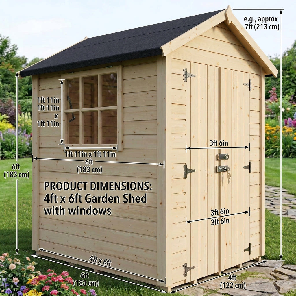 Aurazo 6ft x 6ft Garden Shed — With Windows