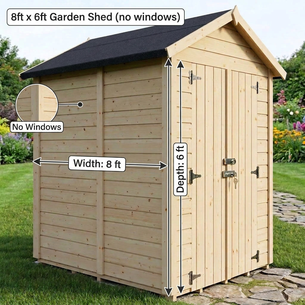 Aurazo 8ft x 6ft Garden Shed — No Windows