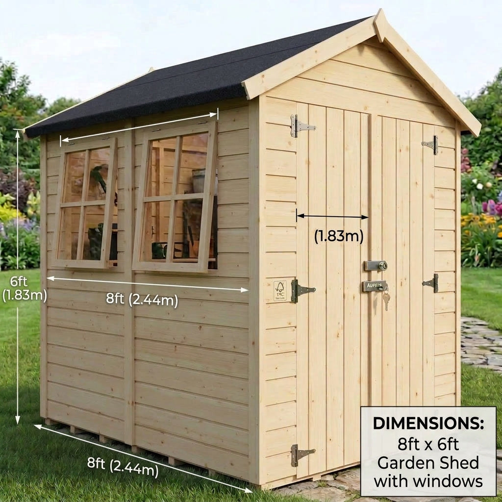 Aurazo 8ft x 6ft Garden Shed — With Windows
