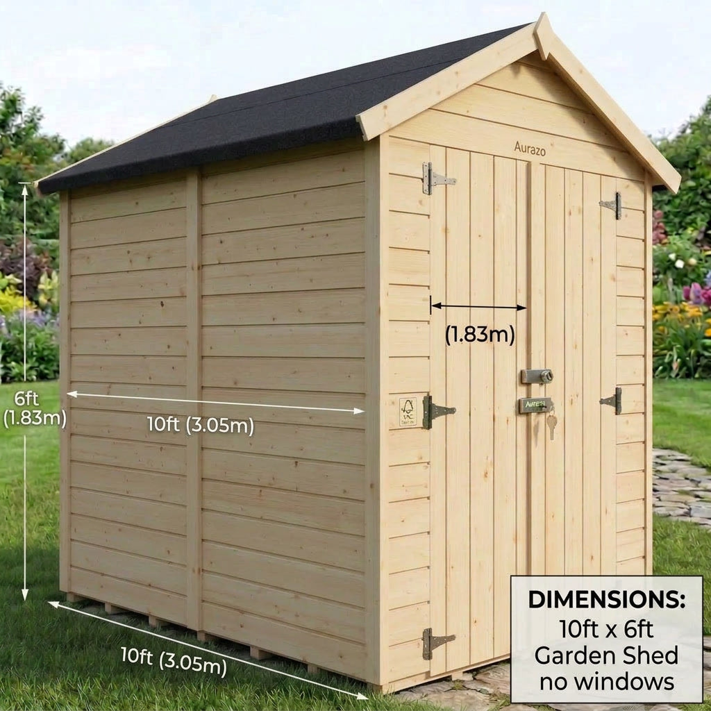 Aurazo 10ft x 6ft Garden Shed — No Windows
